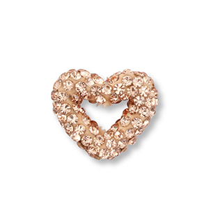 Acrylic beads with rhinestones heart Peach