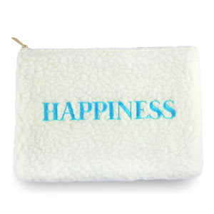 Teddy pouch "HAPPINESS" Off White-Green