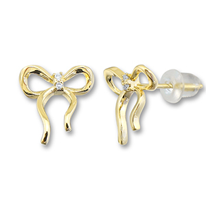Brass TQ metal earrings / earpins bow Gold