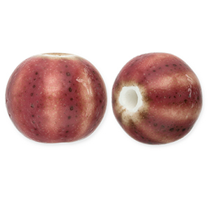 Beads Ceramic with stripes 12mm Dark Mauve
