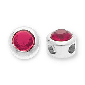 Stainless steel beads disc with strass Silver-Dark Pink