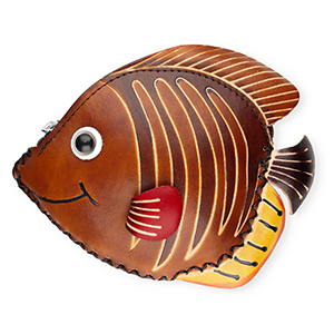 Leather purse fish Brown-Sand Beige-Black-White