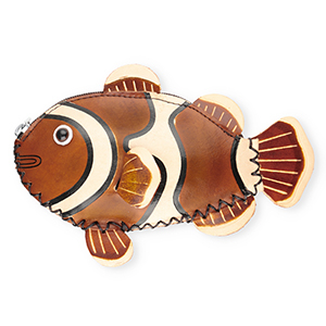 Leather purse clownfish Brown-Sand Beige-Black-White