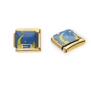 Stainless steel charms for italian bracelet moon and stars Gold-Blue-Yellow