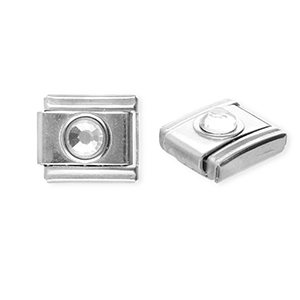 Stainless steel charms for italian bracelet round with strass Silver-Crystal