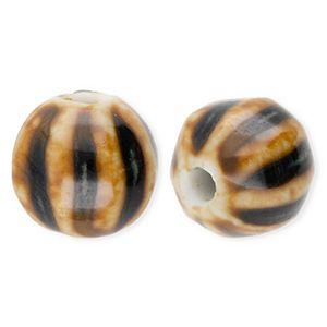 Beads ceramic 11mm with stripes Dark Brown-Light Brown