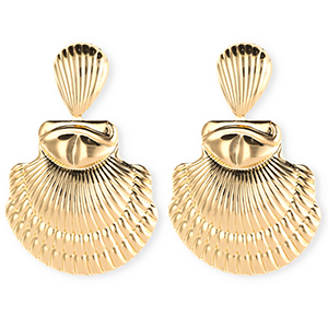 Statement earrings&nbsp;/&nbsp;earpins shell ridged with stainless steel post Gold