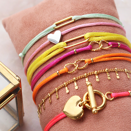 Make colourful  bracelets with satin wire and stainless steel connectors